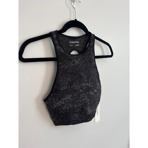 Calvin Klein Sports Bra Women S Black Gray Marble Racerback Seamless NWT - Picture 1 of 5